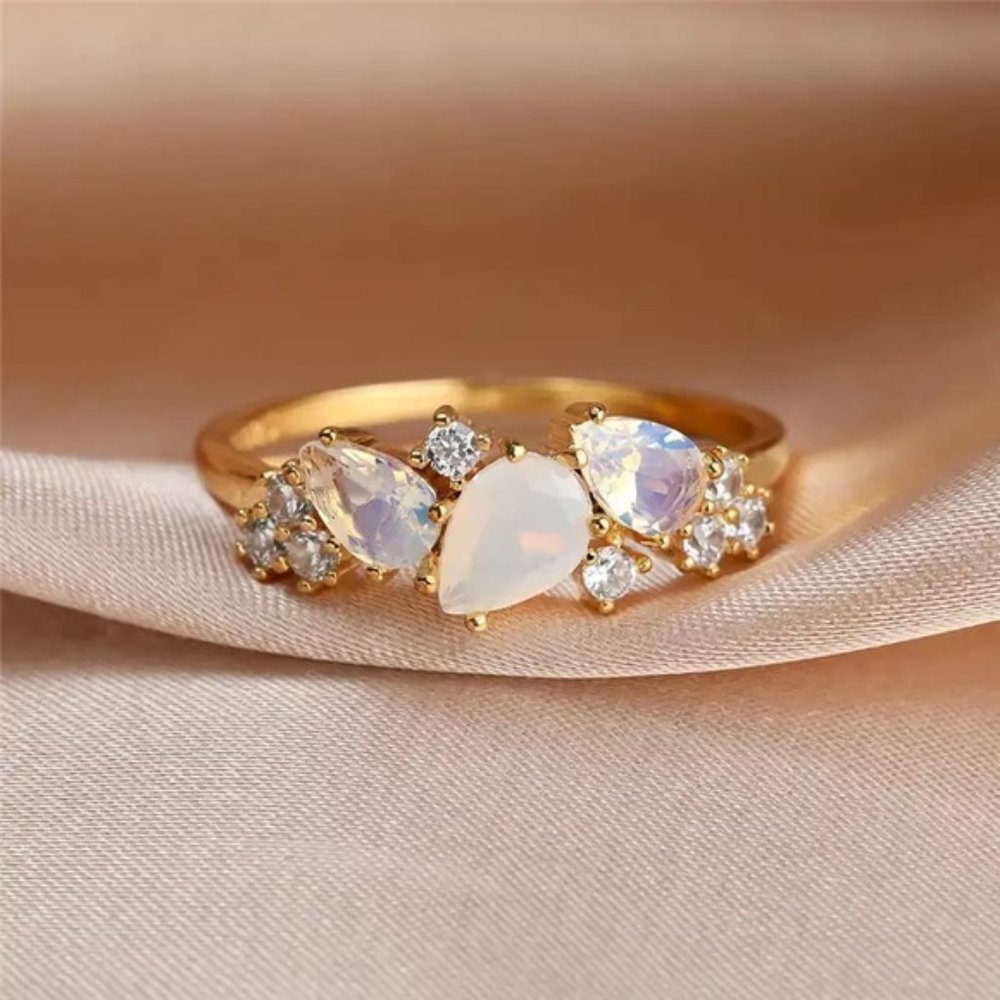 White Moonstone Gold Plated Ring - Picture 6 of 7